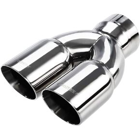 Upower Dual Exhaust Tip 3 Inch Inlet 3" outlet 9.5" Long Tail Pipe Double Wall Polished Stainless Steel