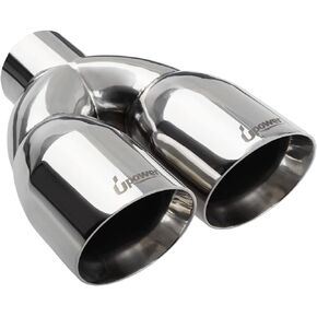 Upower 2.5 Inch Inlet 2x3.5" Outlet 9.5" Overall Length Polished Stainless Exhaust Tailpipe Tips Weld-On Duo Layer Angle Exhaust Tip for Car Truck