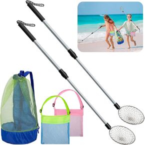 5 Pcs/Set Beach Sand Sifter with Beach Bags- Shark Tooth Sifter- Sand Scoop Shell Scooper for Beach- Beach Scoop Shovel and Sifter Tool for Picking Up Shells Beachcombing & Rock Hunting