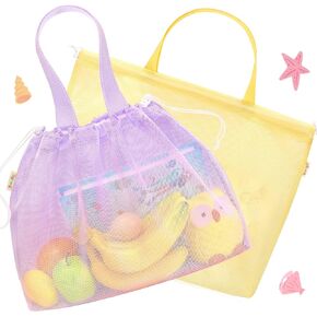 Tagitary Beach Toys Kids Beach Bag Tote with Drawstring, Mesh Bag Travel Beach Essentials for Kids Swim Pool Gym Bag Camping Accessories Toys Storage Lightweight Foldable Birthday Gifts