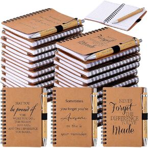 30 Sets Employee Appreciation Thank You Gifts Spiral Notebooks Bulk Inspirational Journals Motivational Bamboo Ballpoint Pens for Nurse Teacher Coworker