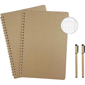 AOU A5 Spiral Graph Notebook, 2-Pack Grid Journals with Total 200 Pages of Squared Paper, 100gsm Thick Paper, 8.3"x5.7", Hard Cover Notepad for Engineering, Notes Taking & Writing in School and Office