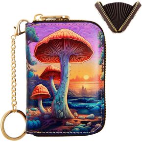 Small Credit Card Wallet for Women, RFID Blocking, Leather Zipper Card Holder, Accordion KeyChain Wallet (Anime Girl)