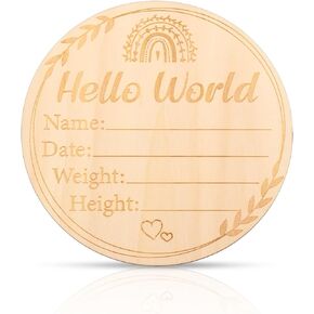 Baby Announcement Sign, 5.83 Inch Wooden Hello World Newborn Plaque Newborn Announcement Sign Birth Announcement Cards Board Baby Name Cards Outfit for Baby Gift Hospital (Style 1)