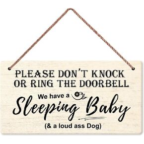 MidiLi Baby Sleeping Please Do Not Ring or Knock Door Wooden Plaque Hanging Outdoor Sign Wall Decor Don’t Disturb for Home Bedroom Children’s Room Decor 5 X 10 Inches