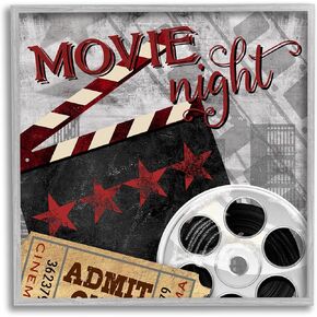 Stupell Industries Movie Night Cinema Reel Entertainment Ticket Sign Framed Wall Art, Design By Conrad Knutsen