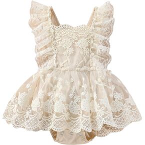 Madjtlqy 2Pcs Newborn Baby Girl Lace Ruffles Sleeve Bodysuits Backless Jumpsuit Clothes Romper Set