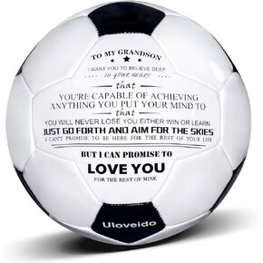 Uloveido High Performance Traditional Black White Soccer Ball for Son Daughter Grandson Birthday Christmas Day Gift, I Love You Soccer Balls Y594