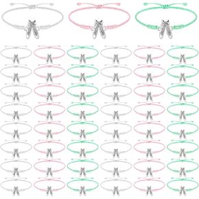 Sureio 48 Pcs Ballet Bracelet Gifts Bulk for Girls Adjustable Rope Braided Bracelets Ballet Jewelry Ballet Shoe Charm Dance Team Gift for Women Teen Ballerina Recital Dance Lovers Christmas Birthday