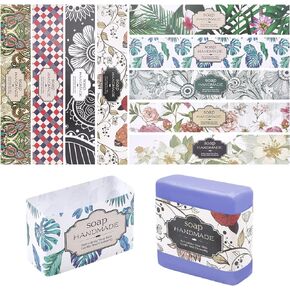 PH PandaHall 90pcs Soap Wrapper 9 Style Flower Wrap Paper Tape Vertical Soap Paper Tag Soap Sleeves Covers for Christmas Homemade Soap Bar Packaging Supplies