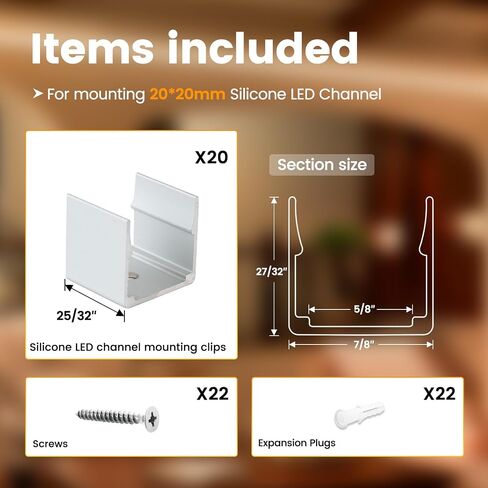 Muzata 20Pack Silicone LED Channel Mounting Clips Accessories Fit 20×20mm Silicone LED Channel USC6 USC7 for Wall Ceiling Home Decor LCS1 in Saudi Arabia
