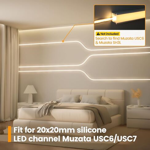 Muzata 20 حزمة سيليكون LED قناة تركيب مقاطع الملحقات تناسب 20 × 20 مم سيليكون LED قناة USC6 USC7 لسقف الجدار ديكور المنزل LCS1 in Saudi Arabia