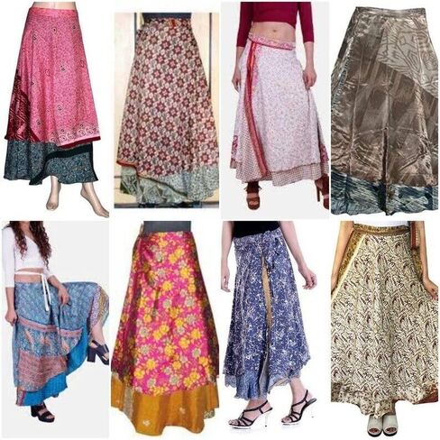FashionShopmart طبقة من الحرير السحري ملفوف حول التنورة/الفستان - غلاف الساري الحريري، طبقتان ملفوفتان حول تنورة طويلة من الحرير حزمة من 5 قطع in Saudi Arabia