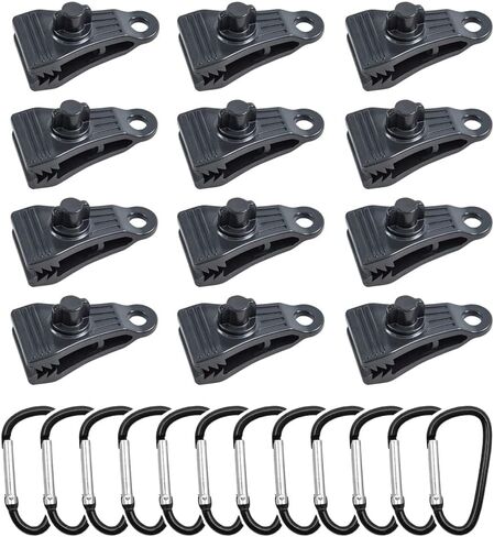 DSkoiph Heavy Duty Outdoor Camping Tarp Clips and D-Shaped Carabiner Hanging Hook Kit Tarp Clamps Thumb Screw Tent Fasteners Clips with Carabiner for Camping Outdoor Activities 24PCs in Saudi Arabia
