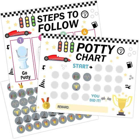 Potty Training Sticker Chart, Step to Follow, Racing Car Toilet Training Routine Chart with 216 Round Stickers for Toddlers Boys Girls Forming Good Habits - biaobiaoka-06​ in Kuwait