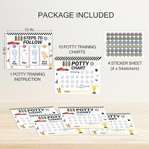 Potty Training Sticker Chart, Step to Follow, Racing Car Toilet Training Routine Chart with 216 Round Stickers for Toddlers Boys Girls Forming Good Habits - biaobiaoka-06​ in Kuwait