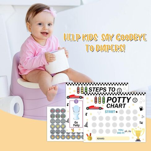 Potty Training Sticker Chart, Step to Follow, Racing Car Toilet Training Routine Chart with 216 Round Stickers for Toddlers Boys Girls Forming Good Habits - biaobiaoka-06​ in Kuwait