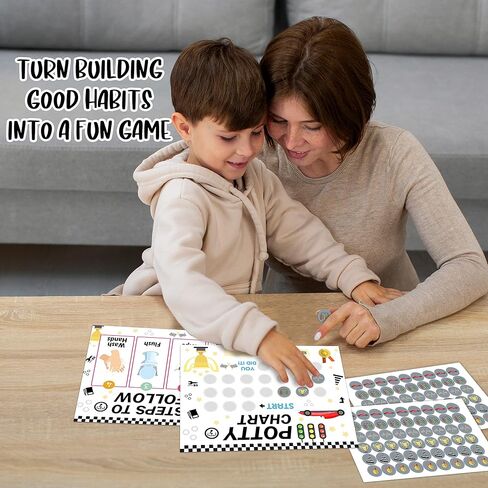 Potty Training Sticker Chart, Step to Follow, Racing Car Toilet Training Routine Chart with 216 Round Stickers for Toddlers Boys Girls Forming Good Habits - biaobiaoka-06​ in Kuwait