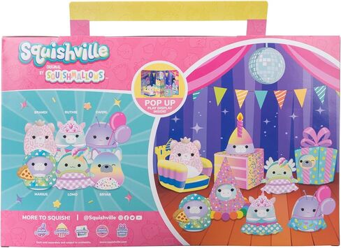 Squishville by Original Squishmallows Birthday Bash Set - Six Exclusive 2-inch Squishmallows Plush, Four Costumes and Accessories, and a Pop-Up Play Display - Toys for Kids in Kuwait
