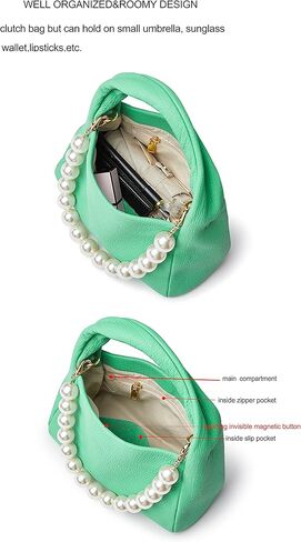 حقيبة كلاتش جلدية للنساء بتصميم صغير من جلد الماعز 90S مع أشرطة من اللؤلؤ in Kuwait