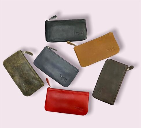 LEATHER FARM Leather Travel Pouch - Beautifully Handcrafted YKK Zippered Pouch Handmade - 8 x 4 inches.(BLACK) in Saudi Arabia