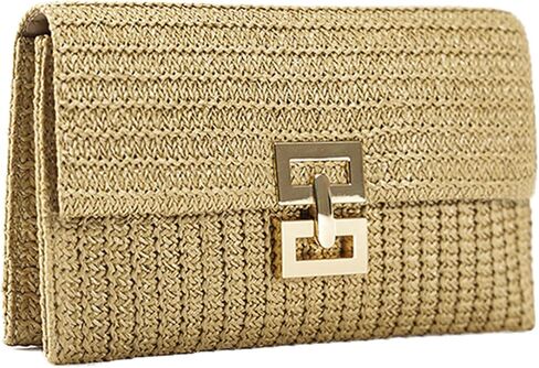 احصل على محفظة بمقبض من القش للنساء، حقيبة محفظة على شكل ظرف منسوج للشاطئ للصيف لقضاء العطلات in Kuwait