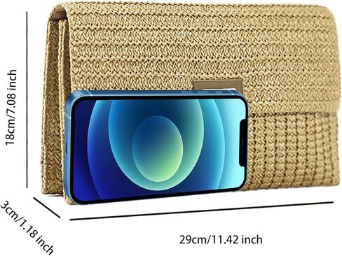 احصل على محفظة بمقبض من القش للنساء، حقيبة محفظة على شكل ظرف منسوج للشاطئ للصيف لقضاء العطلات in Kuwait