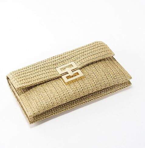 احصل على محفظة بمقبض من القش للنساء، حقيبة محفظة على شكل ظرف منسوج للشاطئ للصيف لقضاء العطلات in Kuwait