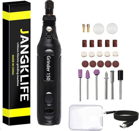 JANGKLIFE مجموعة أدوات دوارة لاسلكية صغيرة، قابلة لإعادة الشحن عبر USB، 3 سرعات قابلة للتعديل، تأتي مع 41 ملحقًا للصنفرة والتلميع والحفر والحفر والحرف اليدوية in Kuwait