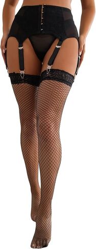 High Waist Garter Belt Set Lace Mesh Suspender Belt with 6 Vintage Metal Clip for Stockings in Saudi Arabia