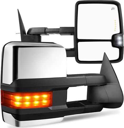 AUTOSAVER88 Towing Mirrors Compatible with 2003-2007 Chevy Silverado GMC Sierra 1500 2500 3500 Tahoe Suburban Avalanche Yukon Power Heated LED Signal Side View Mirror Pair Chrome in Saudi Arabia