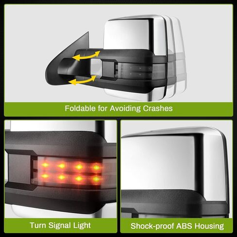 AUTOSAVER88 Towing Mirrors Compatible with 2003-2007 Chevy Silverado GMC Sierra 1500 2500 3500 Tahoe Suburban Avalanche Yukon Power Heated LED Signal Side View Mirror Pair Chrome in Saudi Arabia