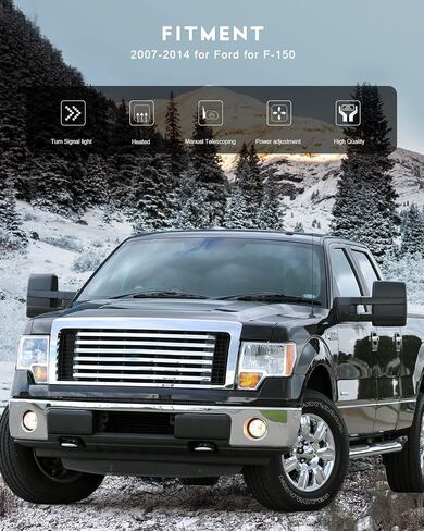 مرآة سحب OCPTY لعام 2007 2008 2009 2010 2011 2012 2013 2014 لسيارة Ford for F-150 مجموعة زوج شاحنة بيك اب، مرايا سحب يدوية لإشارة البركة الساخنة (RH+LH) in Saudi Arabia
