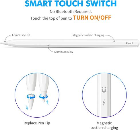 Stylus Pen for iPad with Magnetic Wireless Charging, for Apple Pencil 2nd Generation Compatible with iPad Pro 11 in 1/2/3/4, iPad Pro 12.9 in 3/4/5/6, iPad Air 4/5, iPad Mini 6… in Saudi Arabia