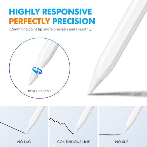 Stylus Pen for iPad with Magnetic Wireless Charging, for Apple Pencil 2nd Generation Compatible with iPad Pro 11 in 1/2/3/4, iPad Pro 12.9 in 3/4/5/6, iPad Air 4/5, iPad Mini 6… in Saudi Arabia