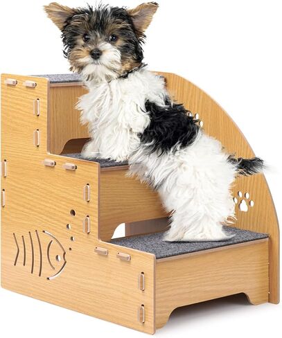 Dog Stairs for Small Dogs,13.4" Wood Dog ramp for Bed can Disassembly for Up to 110 Pounds,Small,Hurt,Old Dogs & Cats.Mini 3 Levels,Anti-Slip-Dog ramp for Couch,Suitable for Sofa,Low Bed.-HBHoushen in Saudi Arabia