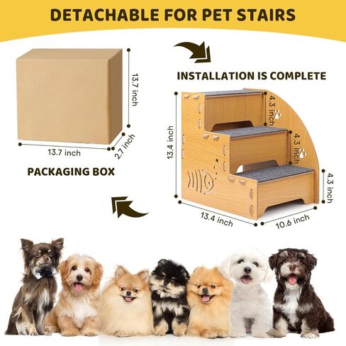 Dog Stairs for Small Dogs,13.4" Wood Dog ramp for Bed can Disassembly for Up to 110 Pounds,Small,Hurt,Old Dogs & Cats.Mini 3 Levels,Anti-Slip-Dog ramp for Couch,Suitable for Sofa,Low Bed.-HBHoushen in Saudi Arabia