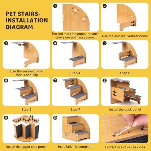 Dog Stairs for Small Dogs,13.4" Wood Dog ramp for Bed can Disassembly for Up to 110 Pounds,Small,Hurt,Old Dogs & Cats.Mini 3 Levels,Anti-Slip-Dog ramp for Couch,Suitable for Sofa,Low Bed.-HBHoushen in Saudi Arabia
