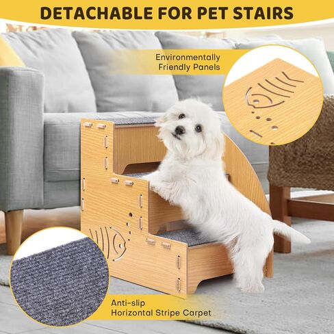 Dog Stairs for Small Dogs,13.4" Wood Dog ramp for Bed can Disassembly for Up to 110 Pounds,Small,Hurt,Old Dogs & Cats.Mini 3 Levels,Anti-Slip-Dog ramp for Couch,Suitable for Sofa,Low Bed.-HBHoushen in Saudi Arabia