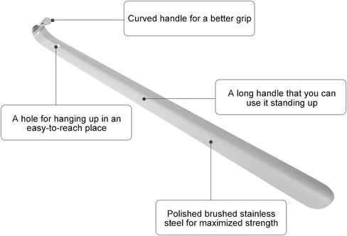 Fdit Long Metal Shoe Horn, Stainless Steel Shiny Silver Metal Shoe Boots Horn with Loop Handle for Men Women Kids Seniors in Kuwait