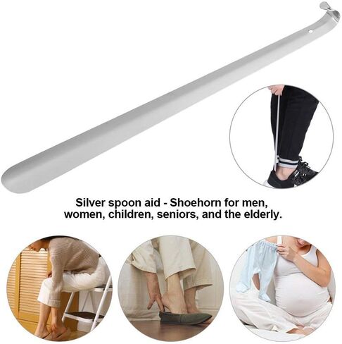 Fdit Long Metal Shoe Horn, Stainless Steel Shiny Silver Metal Shoe Boots Horn with Loop Handle for Men Women Kids Seniors in Kuwait