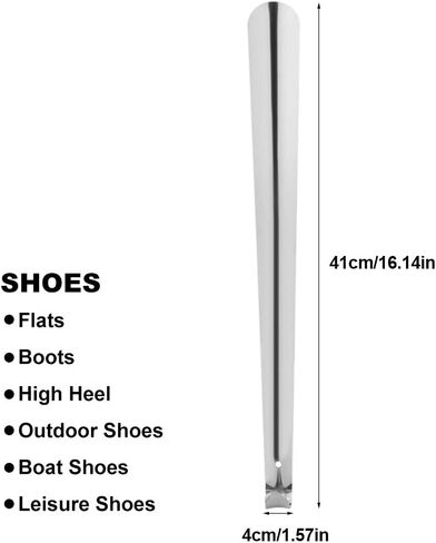Fdit Long Metal Shoe Horn, Stainless Steel Shiny Silver Metal Shoe Boots Horn with Loop Handle for Men Women Kids Seniors in Kuwait
