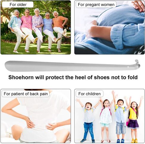 Fdit Long Metal Shoe Horn, Stainless Steel Shiny Silver Metal Shoe Boots Horn with Loop Handle for Men Women Kids Seniors in Kuwait