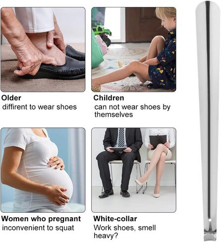 Fdit Long Metal Shoe Horn, Stainless Steel Shiny Silver Metal Shoe Boots Horn with Loop Handle for Men Women Kids Seniors in Kuwait