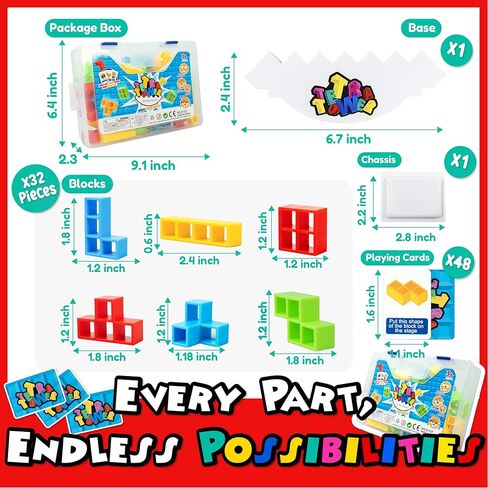 لعبة مكعبات تكديس برج تيترا من مارلو آند باز، 64 قطعة، لعبة لوحة موازنة للاعبين +، لعبة مكعبات بناء الفريق للأطفال والكبار in Kuwait