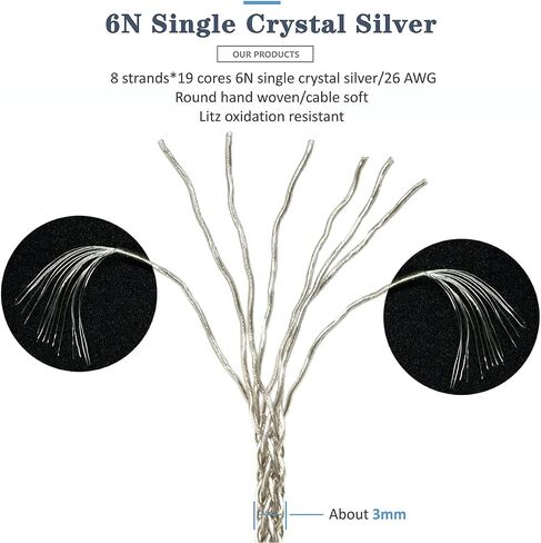 GUCraftsman 6N Single Crystal Silver Upgrade Headphone Cable 3.5mm/4.4mm/4Pin XLR Headphone Upgrade Cable for MrSpeakers/Dan Clark Audio Aeon 2 Ether 2 Ether C Flow Stealth (4.4mm Plug) in Saudi Arabia