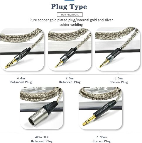GUCraftsman 6N Single Crystal Silver Upgrade Headphone Cable 3.5mm/4.4mm/4Pin XLR Headphone Upgrade Cable for MrSpeakers/Dan Clark Audio Aeon 2 Ether 2 Ether C Flow Stealth (4.4mm Plug) in Saudi Arabia