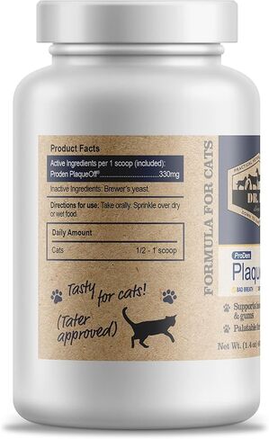 مسحوق دكتور بول برودن بلاك أوف للقطط - العناية بأسنان القطط ومعطر التنفس - صحة الفم الطبيعية للقطط - مكمل لصحة أسنان القطط - مزيل الجير والبلاك للحيوانات الأليفة - 40 جم، أبيض in Kuwait