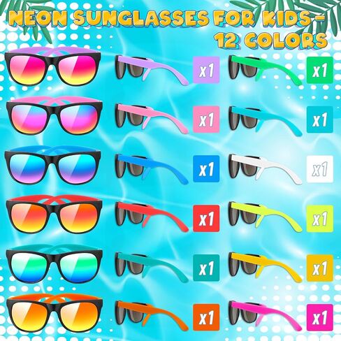 Kids Sunglasses Bulk, 12Pack Kids Sunglasses Party Favors, 80s Retro Sunglasses For Kids 8-12 4-8, For Kids Adults With UV400 Protection, Beach Party Favors in Saudi Arabia
