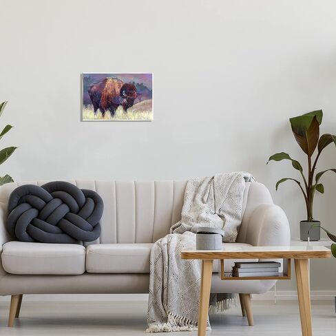 Stupell Industries Vibrant Bison Grazing Rural Meadow Purple Landscape Wood Wall Art, Design by Robert Jackson in Saudi Arabia